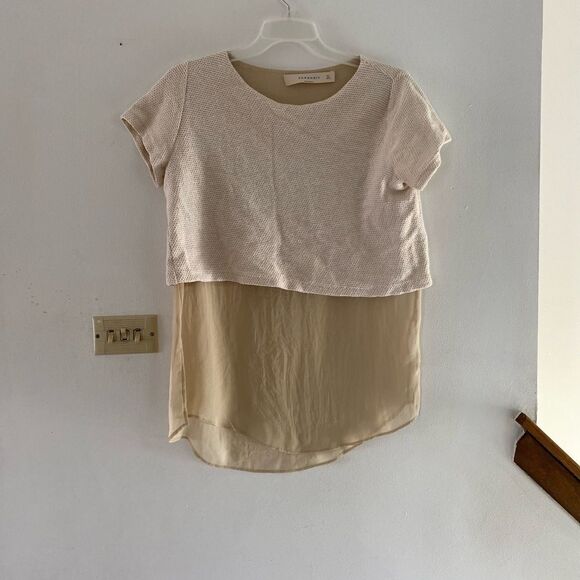Zara sheer underlay cream short sleeve top size L - Picture 9 of 12